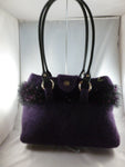 Felted Purse, Black Hand Knit Felted Purse with Black Rolled Leather Handles - Felted for Ewe