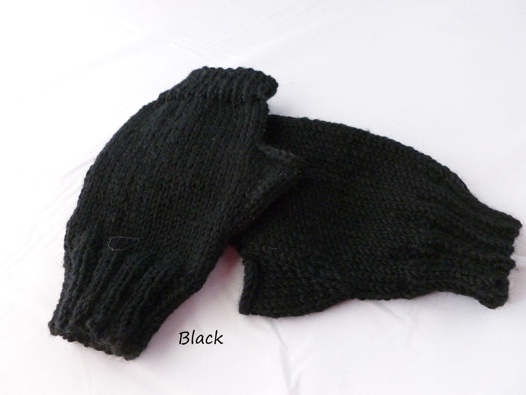 Solid Fingerless Mittens, Hand Knit, Superwash Wool, Multiple Colors