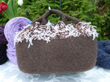 Felted Purse,  Brown Fancy Handle Hand knit Felted Purse - Felted for Ewe