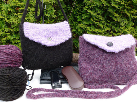 Felted Purse, Purple or Black Hand knit Felted over the Shoulder Bag with Back Pocket - Felted for Ewe