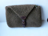 Felted Purse, Brown Hand knit Felted Clutch with Leather Buckle Snap - Felted for Ewe