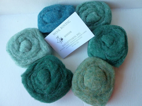 Wool Roving, Greens Sampler by Bartlett yarns - Felted for Ewe